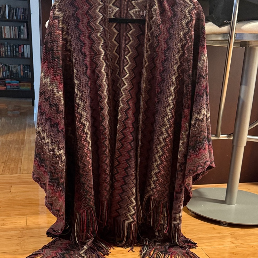 Alberto Makali Burgundy and Cream Zigzag Scarf/Wrap